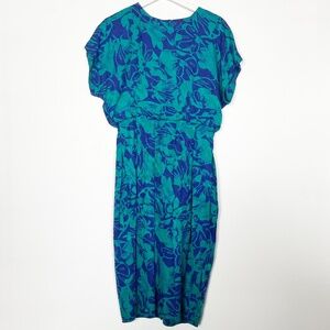 Silk Studio Women's dress Size 6 blue green floral silk vintage RARE